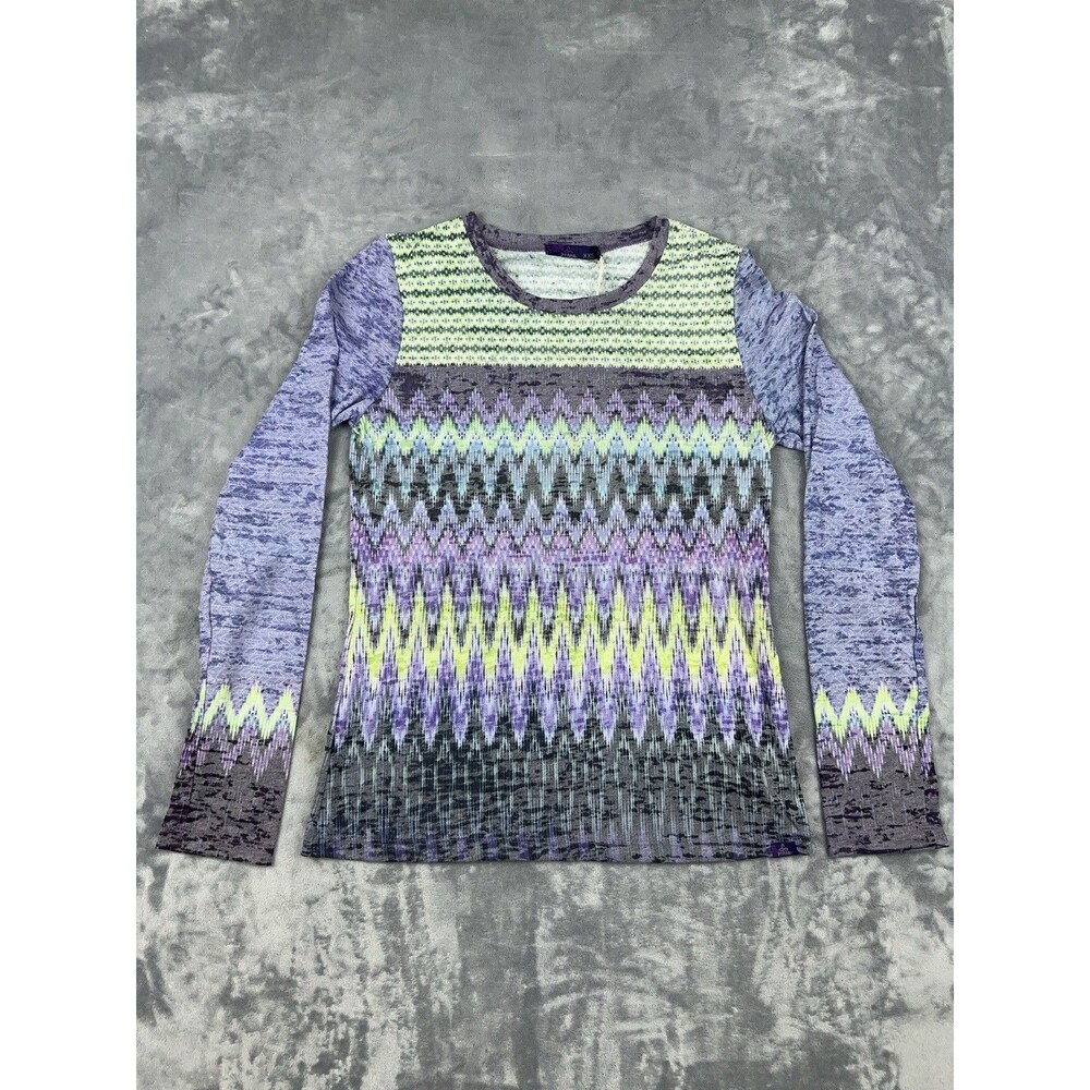 prAna Lottie Burnout Top Womens Size XXS Purple Green Chevron Long Sleeve NWT